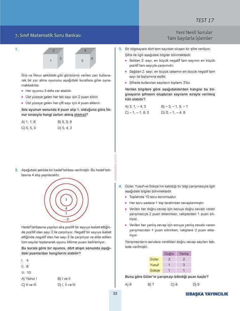 Başka Yayıncılık 7. Sınıf Matematik Soru Bankası,Başka Yayıncılık