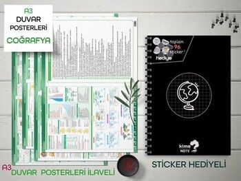 Kime Note TYT Kareli Coğrafya Okul Defteri Konu Anlatımlı 4 Büyük Poster ve 96 Sticker Hediye