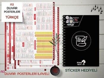 Kime Note TYT Türkçe Çizgili Okul Defteri Konu Anlatımlı 5 Büyük Poster ve 96 Sticker Hediye