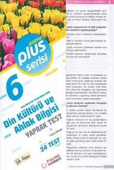 Palme Yayınları 6. Sınıf Din Kültürü ve Ahlak Bilgisi Plus Serisi Yaprak Test