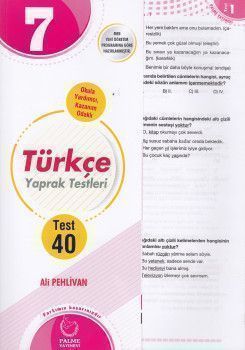  Palme Yayınları 7. Sınıf Türkçe 40 Yaprak Test