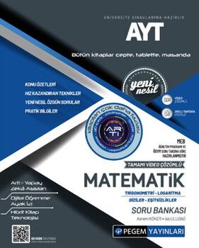 Pegem Yayınları  AYT Matematik Trigonometri Logaritma Diziler Eşitsizlikler Tamamı Çözümlü Soru Bankası
