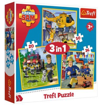 Trefl Puzzle Fireman Sam in Action 3'lü 20+36+50 Parça Yapboz