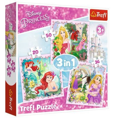 Trefl Puzzle Princess Rapunzel, Aurora And Ariel 3'lü 20+36+50 Parça Yapboz