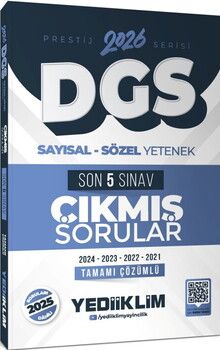 Yediiklim  2026 DGS Prestij Serisi Sayısal Sözel Yetenek Tamamı Çözümlü Son 5 Sınav Çıkmış Sorular