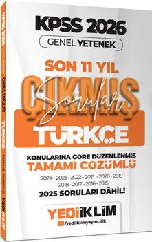 Yediiklim  2026 KPSS Genel Yetenek Türkçe Konularına Göre Tamamı Çözümlü Son 11 Yıl Çıkmış Sorular