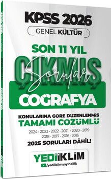 Yediiklim  2026 KPSS Genel Kültür Coğrafya Konularına Göre Tamamı Çözümlü Son 11 Yıl Çıkmış Sorular