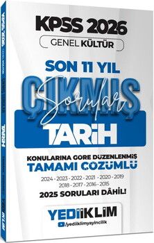 Yediiklim  2026 KPSS Genel Kültür Tarih Konularına Göre Tamamı Çözümlü Son 11 Yıl Çıkmış Sorular