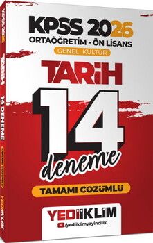 Yediiklim  2026 KPSS Ortaöğretim Ön Lisans Genel Kültür Tarih Tamamı Çözümlü 14 Deneme