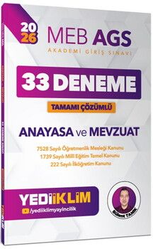 Yediiklim 2026 MEB AGS Anayasa ve Mevzuat Tamamı Çözümlü 33 Deneme