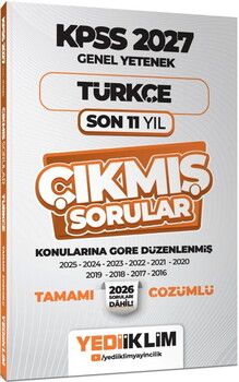 Yediiklim 2027 KPSS Genel Yetenek Türkçe Konularına Göre Tamamı Çözümlü Son 11 Yıl Çıkmış Sorular
