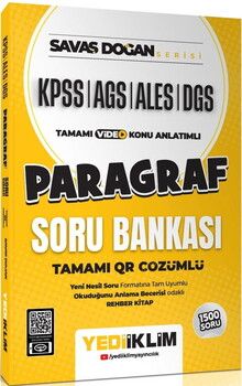 Yediiklim  AGS KPSS ALES DGS Savaş Doğan Serisi Paragraf Tamamı Video Konu Anlatımlı ve Tamamı QR Çözümlü Soru Bankası