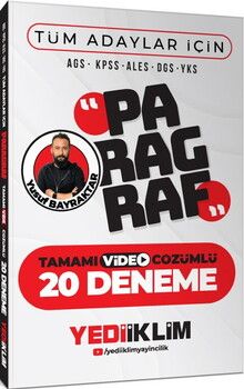Yediiklim  AGS KPSS ALES DGS YKS Tüm Adaylar İçin Paragraf Tamamı Video Çözümlü 20 Deneme