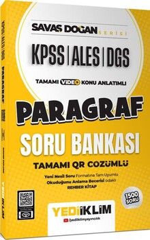 Yediiklim Yayınları KPSS ALES DGS Savaş Doğan Serisi Paragraf Tamamı Video Konu Anlatımlı ve Tamamı QR Çözümlü Soru Bankası