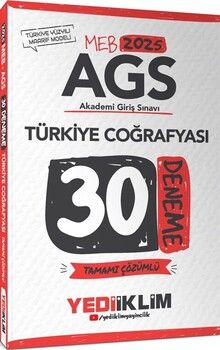 Yediiklim Yayınları 2025 MEB AGS Türkiye Coğrafyası Tamamı Çözümlü 30 Deneme