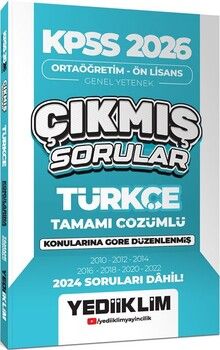 Yediiklim Yayınları 2026 KPSS Ortaöğretim Önlisans Türkçe Konularına Göre Çıkmış Sorular