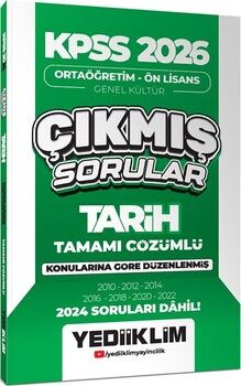 Yediiklim Yayınları 2026 KPSS Ortaöğretim Önlisans Tarih Konularına Göre Çıkmış Sorular