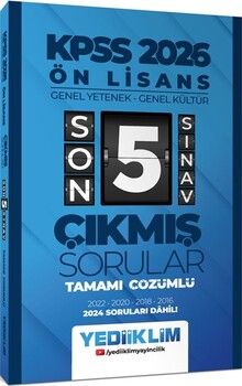 Yediiklim Yayınları 2026 KPSS Ön Lisans Genel Yetenek Genel Kültür Tamamı Çözümlü Son 5 Sınav Çıkmış Sorular