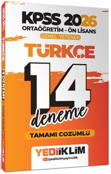 Yediiklim Yayınları 2026 KPSS Ortaöğretim Ön Lisans Genel Yetenek Türkçe Tamamı Çözümlü 14 Deneme