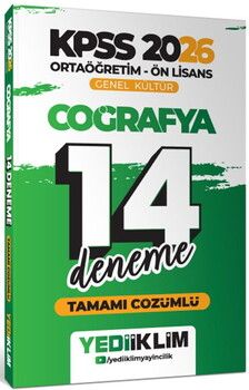 Yediiklim Yayınları 2026 KPSS Ortaöğretim Ön Lisans Genel Kültür Coğrafya Tamamı Çözümlü 14 Deneme