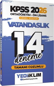 Yediiklim Yayınları 2026 KPSS Ortaöğretim Ön Lisans Genel Kültür Vatandaşlık Tamamı Çözümlü 14 Deneme