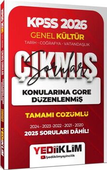 Yediiklim Yayınları 2026 KPSS Genel Kültür Konularına Göre Düzenlenmiş Tamamı Çözümlü Çıkmış Sorular