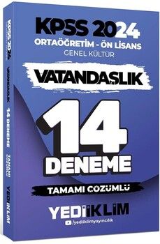 Yediiklim Yayınları 2024 KPSS Ortaöğretim Ön Lisans Genel Kültür Vatandaşlık Tamamı Çözümlü 14 Deneme