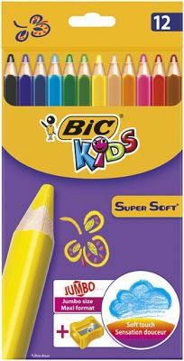 Bic Kids Süper Soft Jumbo Kuru Boya Kalemi ve Kalemtıraş 12 li