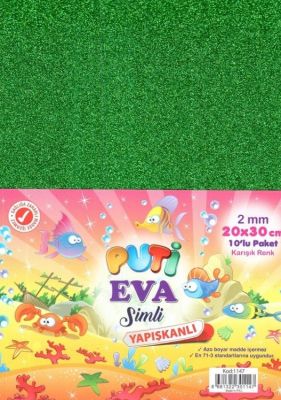 Puti Simli Yapışkanlı Eva 2 mm 20x30 cm Karışık Renk 10 lu 1147