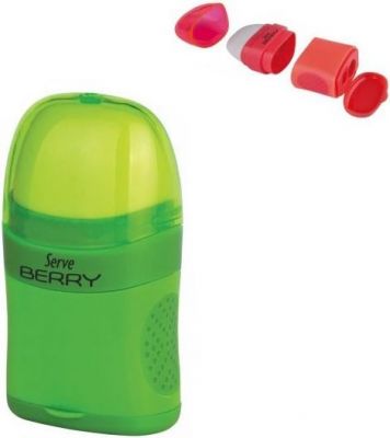 Serve Berry İki Delikli Kalemtıraşlı Silgi Yeşil Renk