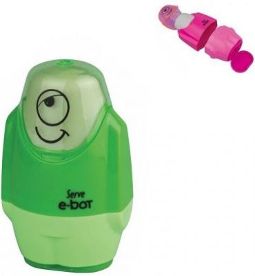 Serve E-Bot Çift Kalemtıraşlı Silgi Yeşil Renk