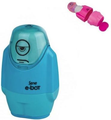 Serve E-Bot Çift Kalemtıraşlı Silgi Mavi Renk