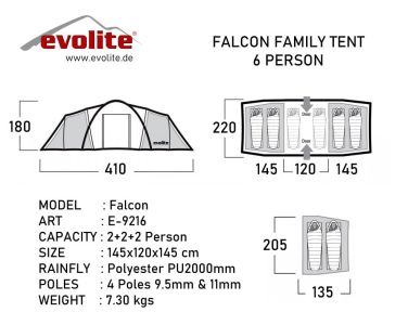  Evolite Falcon 6 Kişilik Odalı Aile Çadırı