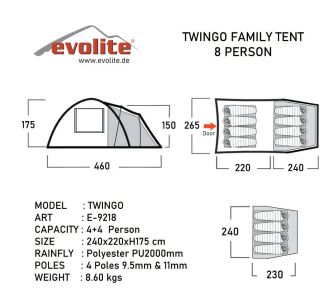  Evolite Twingo 8 Kişilik Aile Çadırı