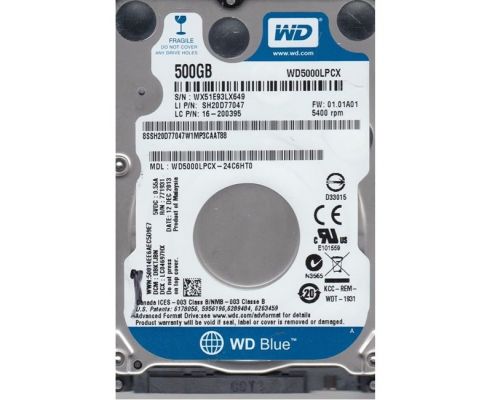  WD 500GB Blue 2.5' 5400Rpm 16MB SATA3 WD5000LPCX