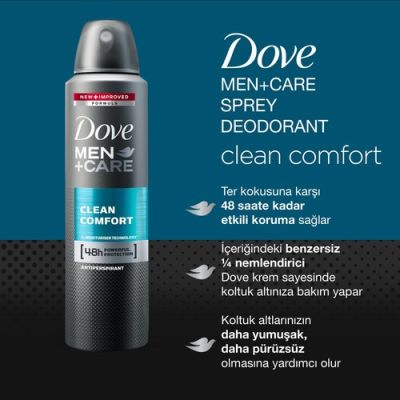  Dove Clean & Comfort Anti-Perspirant Erkek Deodorant Sprey 150 ml