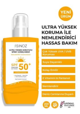  Sinoz Spf50+ Ultra Yüksek Koruyucu Vücut Güneş Kremi - Nemlendirici Hassas Bakım - 200 Ml Sprey