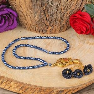 10 Adet Güllü İnci Tesbih Laleli Lacivert 6 mm