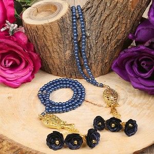  10 Adet Güllü İnci Tesbih Laleli Lacivert 6 mm