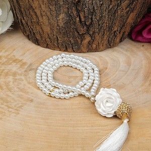  10 Adet Lüks Taş Topuzlu Güllü İnci Tesbih Beyaz 6 mm