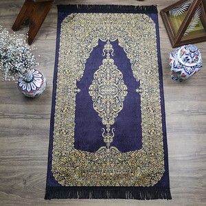 Çeyizlik İpek Burgu Seccade Gold Siyah 70x120 cm - 510 gr