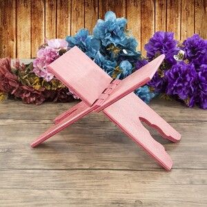Çocuk Boy Ahşap Kitaplık ve Kuran Alıştırma Rahlesi 35*17 cm Rumi Desenli Pembe