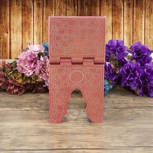  Çocuk Boy Ahşap Kitaplık ve Kuran Alıştırma Rahlesi 35*17 cm Rumi Desenli Pembe