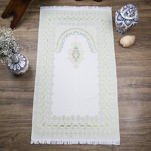 İpek Saten Osmanlı Desenli Seccade Yeşil 67x120 cm - 230 gr