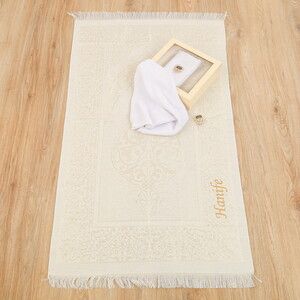  İsme Özel Ahşap Kutulu Seccade Seti-Krem Rengi(24*24*6 cm,1040 gr)