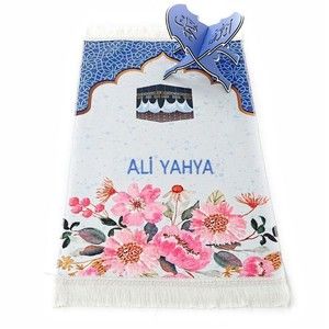  İsme Özel Çocuk Seccadesi 45*82 cm Kabe Mavi & Kokulu Tesbih Mavi & Hacca Gidiyorum Puzzle