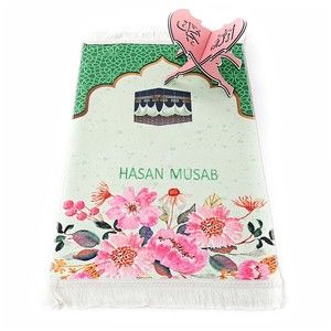 İsme Özel Çocuk Seccadesi Kabe - Yeşil 82×45 cm 110 gr - Tesbih Hediyeli