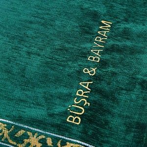 İsme Özel Makam-ı İbrahim Lüks Şönil Seccade-Yeşil -70x126 cm-240 gr