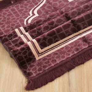  Edebali Lüks Kalın Kadife Halı Tipi  Soft Yumuşak  Seccade- Bordo (70*120 cm 1100 gr)