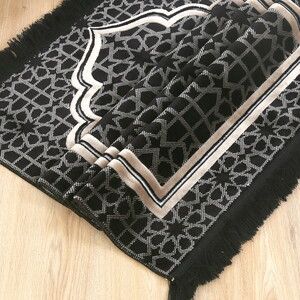  Edebali Lüks Kalın Kadife Halı Tipi  Soft Yumuşak  Seccade- Siyah (70*120 cm 1100 gr)